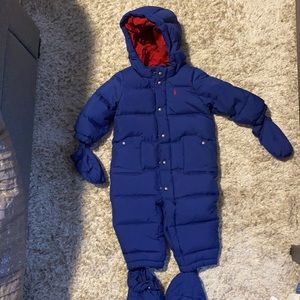 Toddler polo snowsuit, blue size 12 months